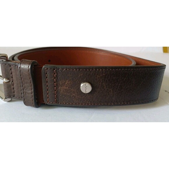 Boconi Mens Leather Dress Belt Dark Brown Size 34 Stretch Panel Dad Classic - Picture 8 of 12